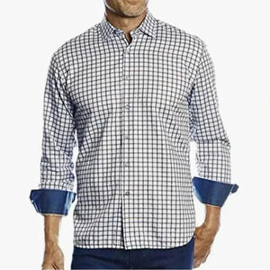 LUCHIANO VISCONTI BLACK Blue/Brown Plaid Flip Cuff sz M Long Sleeve Button Up